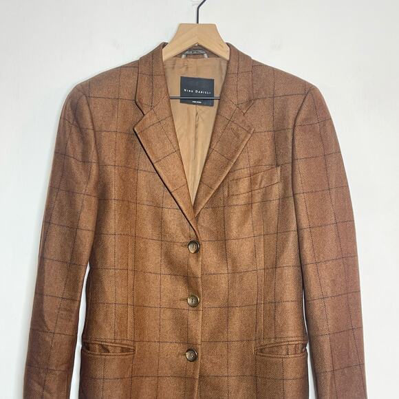 Nino Danieli Blazer Men's Size Small Brown Check Straight Fit Suit Button Front - Picture 3 of 5